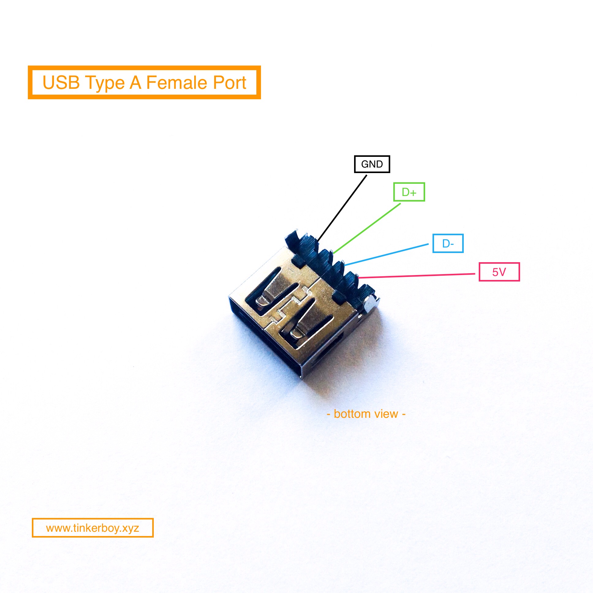 USB Female Type A 4-Pin Socket/Port - tinkerBOY
