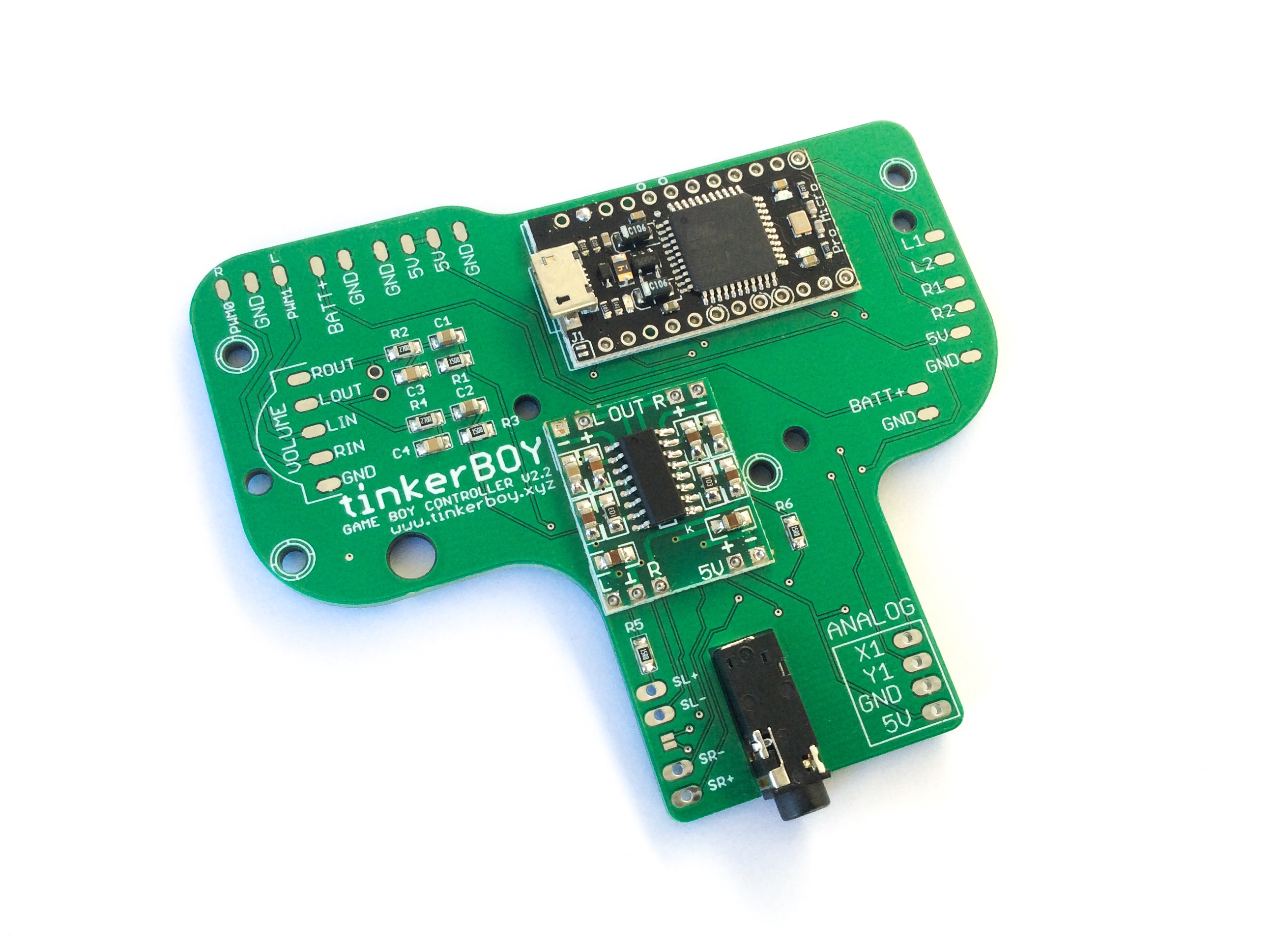 Game Boy Controller v2.2 with Pro Micro(atmega32u4) and PAM8403 Audio Amp tinkerBOY